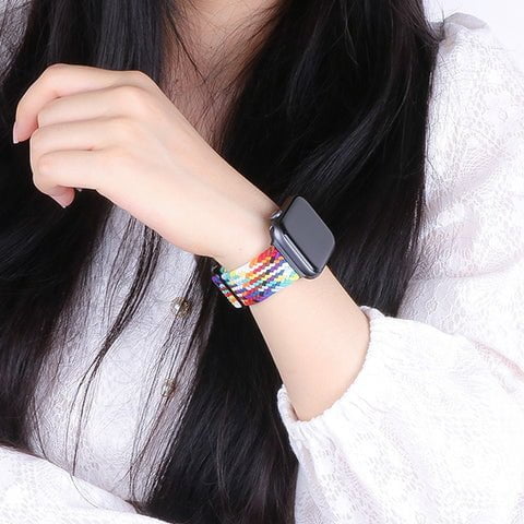 Rainbow colored nylon smart watch strap
